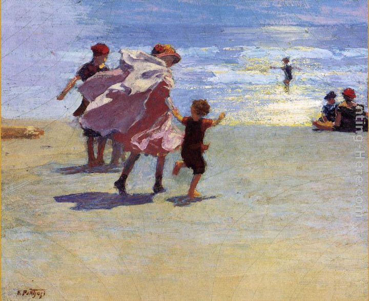 Brighton Beach painting - Edward Potthast Brighton Beach art painting
